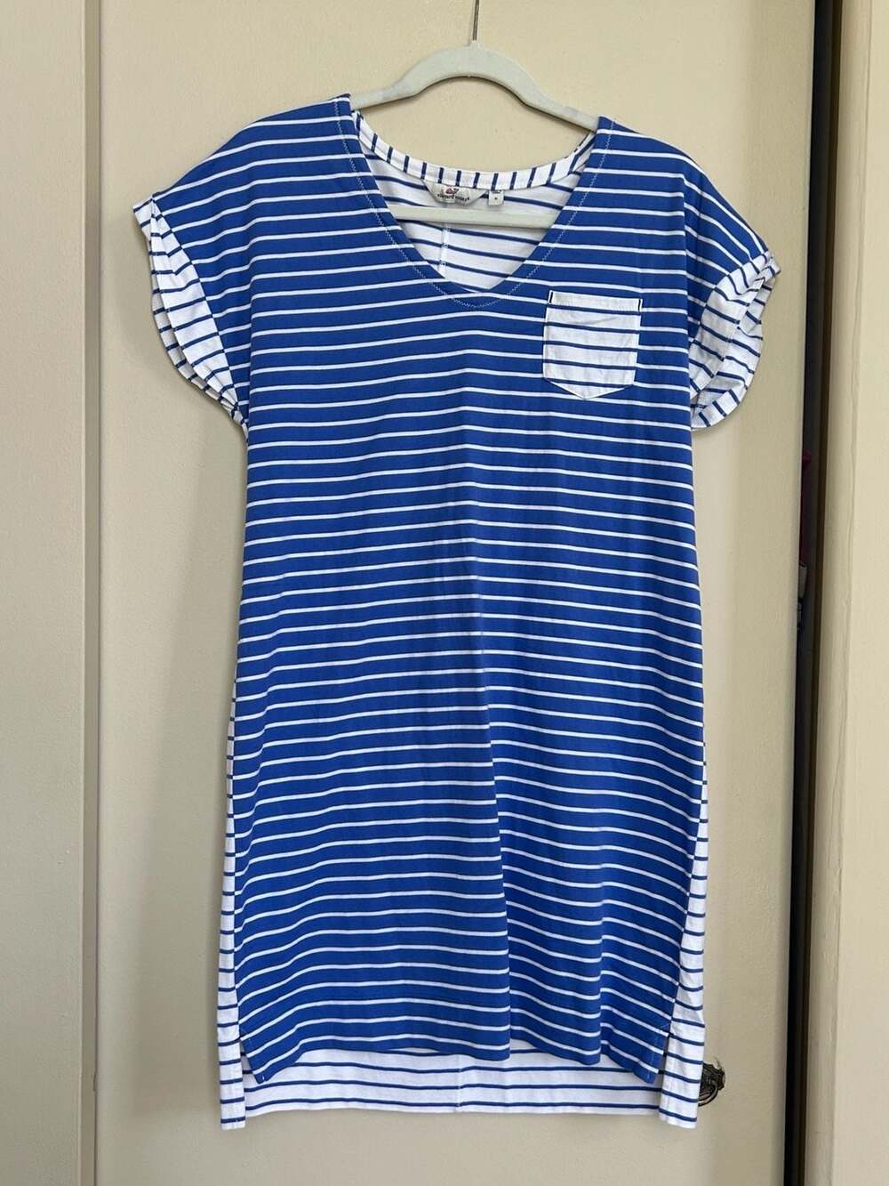 Vineyard Vines Blue and White Striped V-Neck Pocket T-Shirt Dress Size S